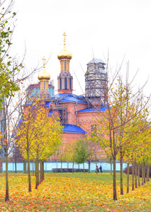 在 Rybatskoe 和圣诞教堂的圣母玛利亚的公园