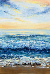 海浪海浪一艘海盗船海浪大洋彼岸原始的油画,在画布上海洋或海洋中的