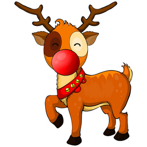 一个快乐的卡通圣诞红鼻子驯鹿鲁道夫的插图。矢量字符