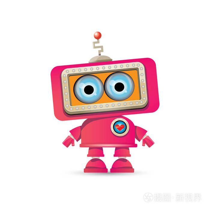 矢量有趣的卡通粉红友好的机器人字符隔离在白色背景.
