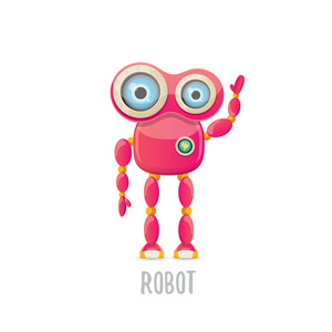 矢量有趣的卡通粉红友好的机器人字符隔离在白色背景。儿童机器人徽标设计模板