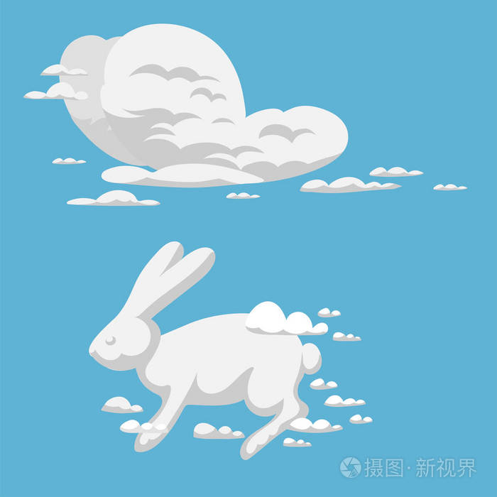 动物云剪影兔子图案矢量插画抽象天空卡通环境兔子自然装饰品