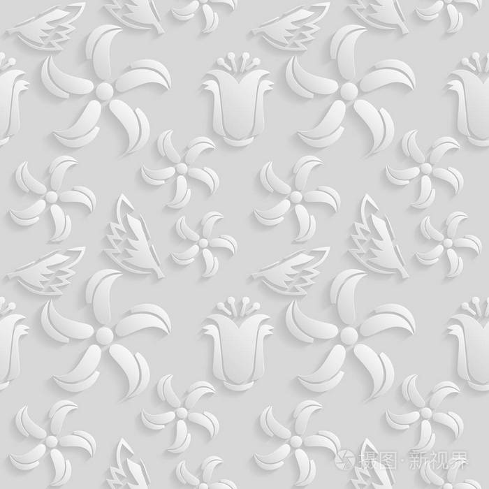 无缝3d 白色花纹,矢量.
