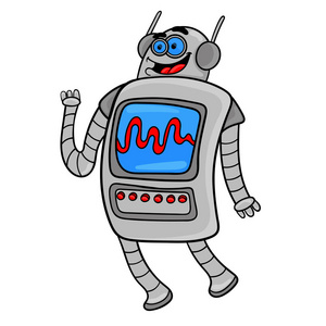 机械设计人物滑稽的卡通机器人人物设计. 矢量插图照片