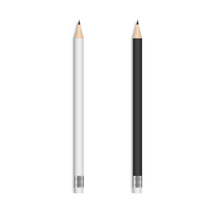 白色背景的银色和黑色铅笔。矢量插图