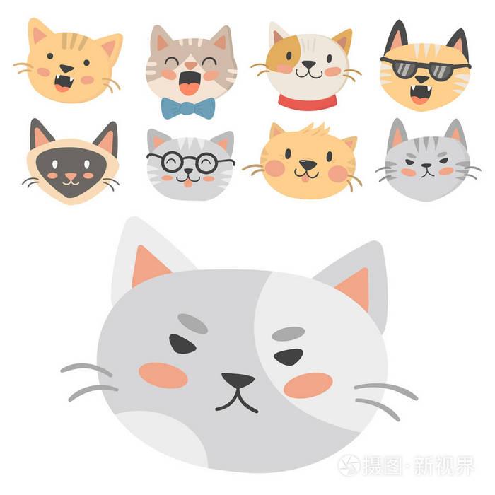 猫头矢量插画可爱的动物滑稽的装饰人物猫国内时髦的宠物画