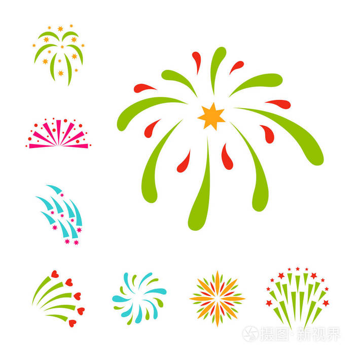 烟花矢量插画庆典节日夜爆炸轻型节日晚会