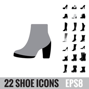 鞋子矢量图标集合..套靴标识隔离..鞋类标志或符号