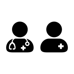 医生图标向量病人医学咨询和助理男性头像符号标志符号象形插图