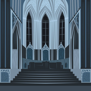 夜间教堂或大教堂内的戏剧性景色照片