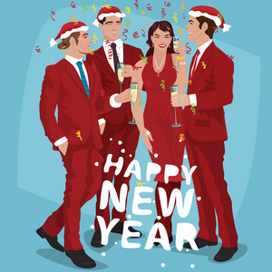 红色的男人和女人庆祝新年