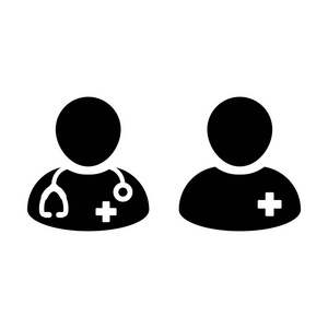 医生图标向量病人医学咨询和助理男性头像符号标志符号象形插图