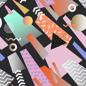 复古孟菲斯几何无缝模式.抽象形状背景.