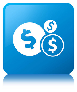 财务美元符号图标青色蓝色方形按钮