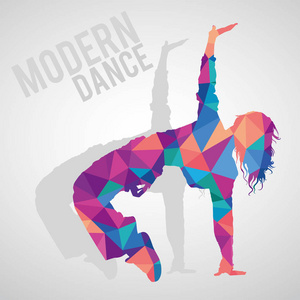 体育女孩舞蹈现代舞风格的多边形剪影