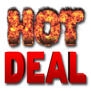 hotdeal股票插图-爆裂火焰热, 红热交易, 3d 插图, 白色背景照片