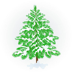 云杉圣诞树与雪复古矢量插图可编辑
