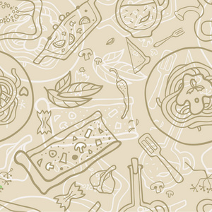 煎蛋卷涂鸦意大利美食的无缝矢量背景照片