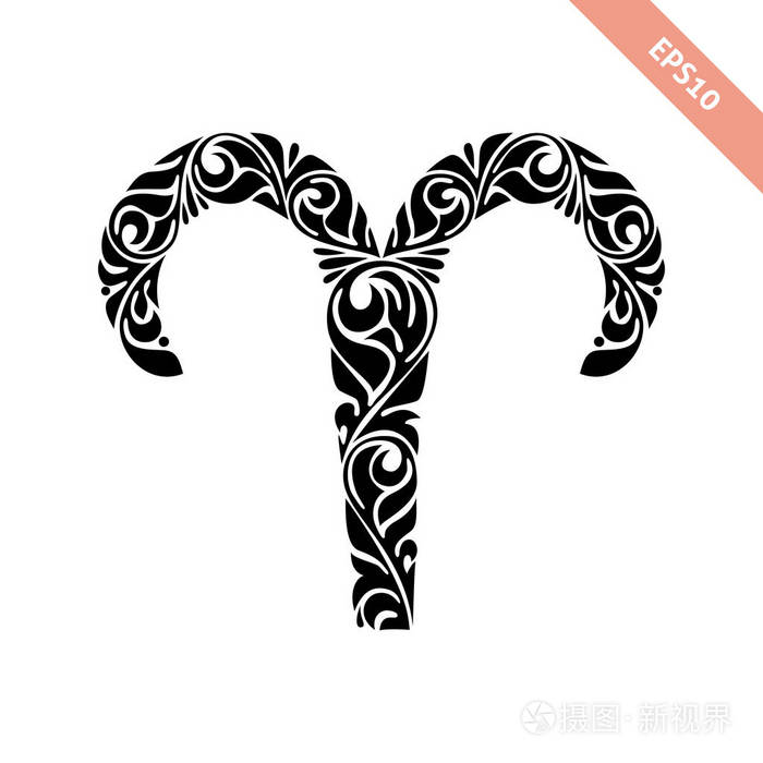 手绘黑色华丽的星座符号-白羊座.十二生肖图标