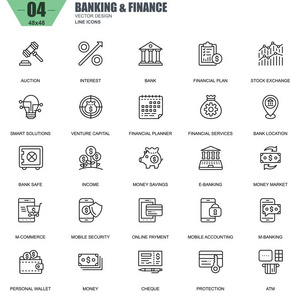 细线银行业和金融业图标