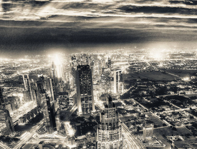 看日落的市中心迪拜鸟瞰图