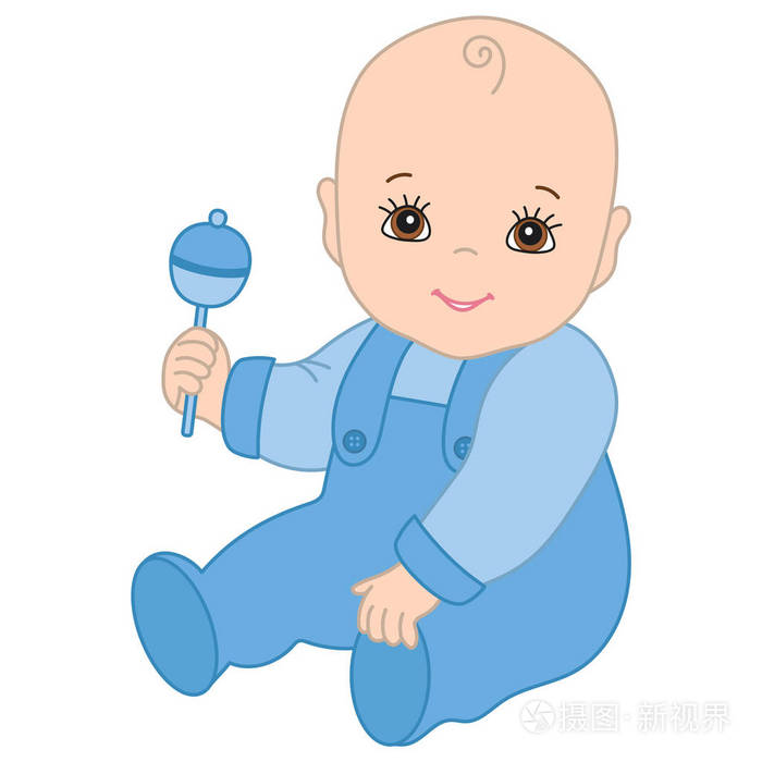 矢量可爱的小男孩拨浪鼓