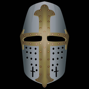 3d 中世纪 Topfhelm 头盔。带水平查看槽的头盔