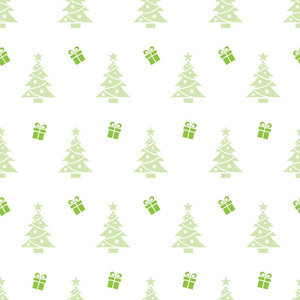 白色背景的圣诞树和礼物的无缝模式