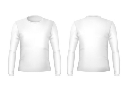 逼真详细的3d 模板空白的白色 t恤正面和背面。矢量