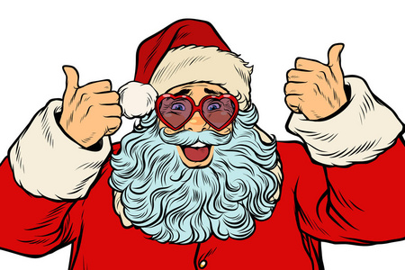 白色背景下的花哨眼镜中的圣诞老人