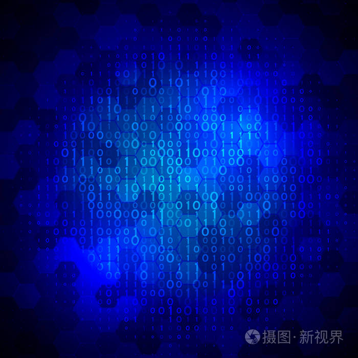 抽象二进制计算机代码.蓝色背景下的高科技数字技术