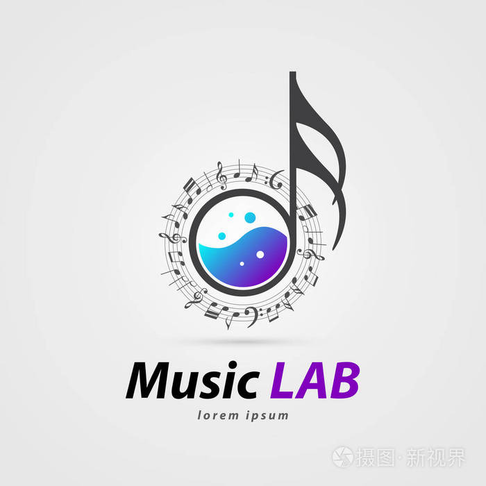 音乐实验室的标志.带有注释的创意图标.矢量