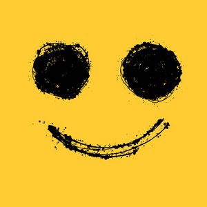 微笑设计简约黄色背景。微笑的图释向量例证。垃圾刷笔触苦恼的纹理。积极的感觉。愉快的面孔情感