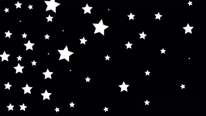 许多随机下落的星五彩纸屑在黑暗的天空背景