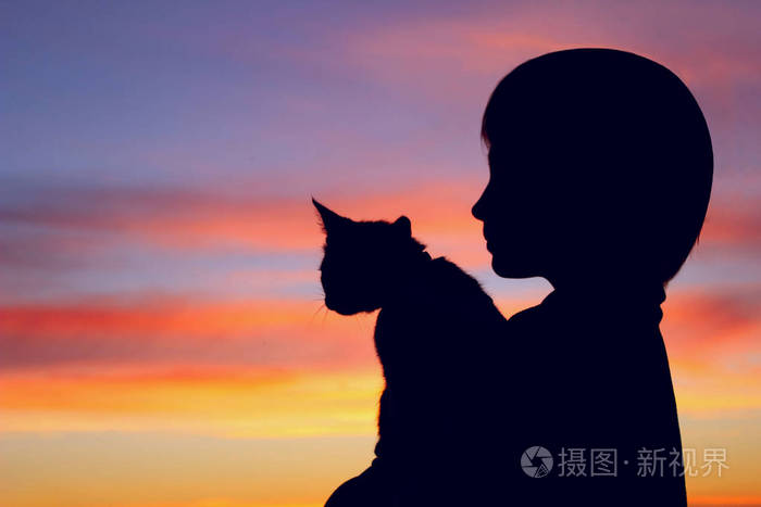 一个可爱的小女孩和小猫的作物镜头