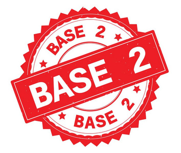 Base 2 红色文本圆形图章, 带有锯齿字形边框