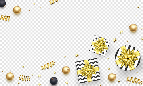 圣诞新年贺卡背景模板金色的星星五彩纸屑礼品礼物装饰品