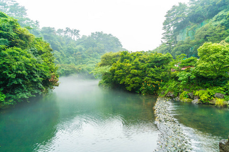 在济州岛天地渊瀑布公园花园