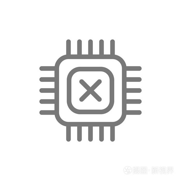 插画 科学 简单的电脑微晶片和处理器线图标.符号和标志向量图设计.