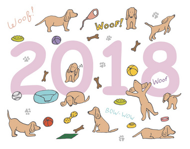 狗的年2018。矢量模板新的一年设计