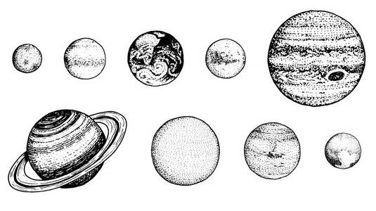 天文星系空间.刻在旧素描, 老式风格的标签手绘照片