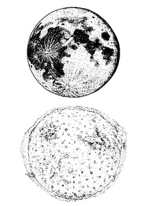 太阳系中的行星。月亮和太阳。天文星系空间。刻在旧素描, 老式风格的标签手绘