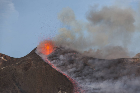 西西里岛的埃特纳火山火山喷发