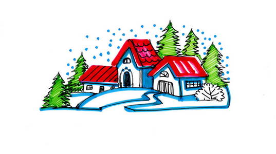 冬季景观与房子
