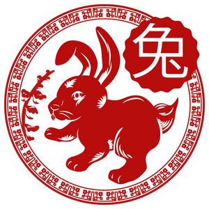 中国纽扣生肖精美花卉设计 兔, 矢量插画照片