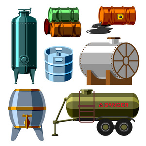 石油桶容器燃料桶存储行钢桶容量坦克天然的金属老肠子化工容器矢量图