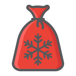 圣诞老人袋填充轮廓图标, 新年和圣诞节, 礼品标志矢量图形, 彩色线条图案白色背景, eps 10