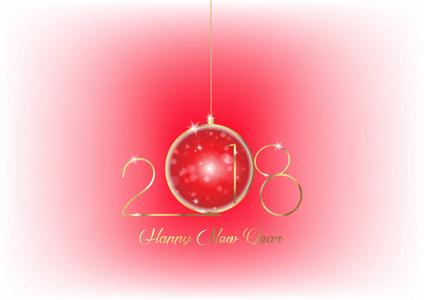 2018愉快的新年与金子质地白色红色圣诞球, 现代背景, 媒介隔绝或白色背景, 元素为日历和问候卡片或圣诞节主题邀请
