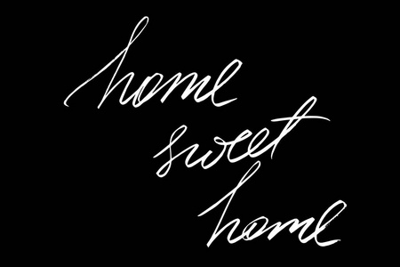 甜蜜的家在黑色背景上的手写体白色文本, 矢量。每个词在不同的层数