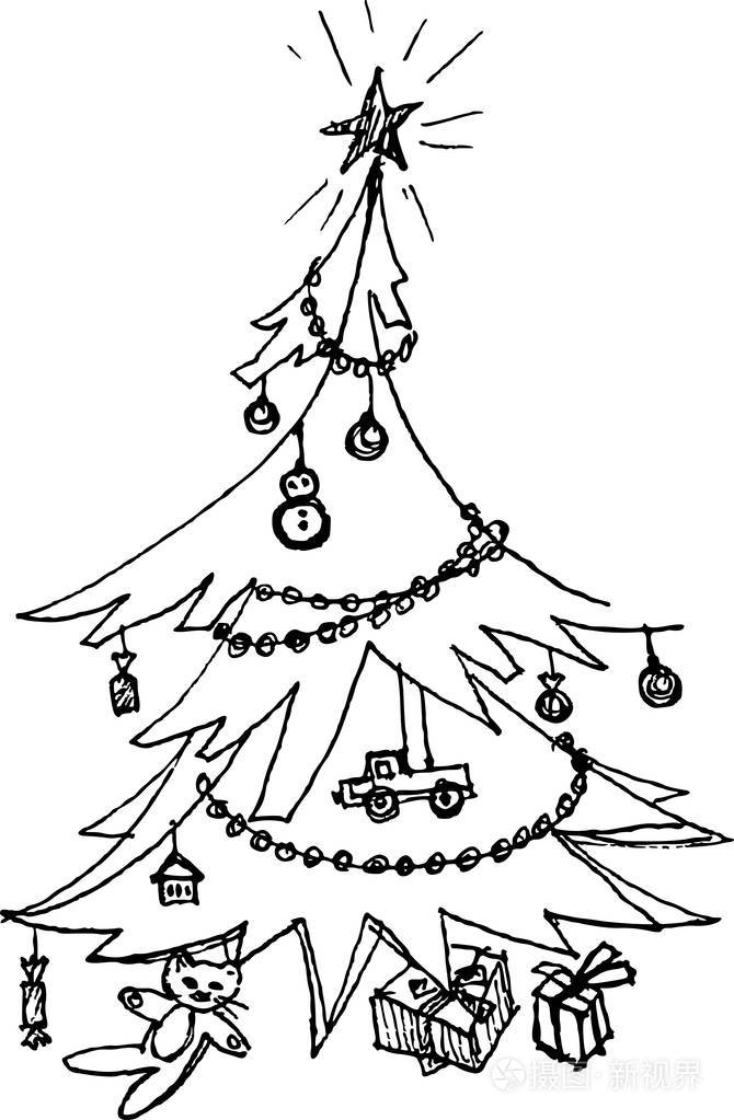 装饰的圣诞树插画-正版商用图片101je4-摄图新视界